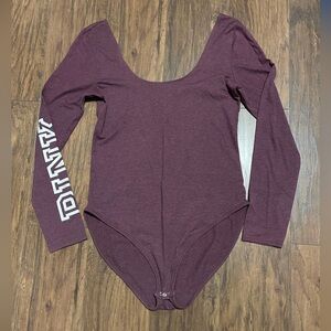 PINK burgundy/purple & white long sleeve bodysuit Large scoop neck line